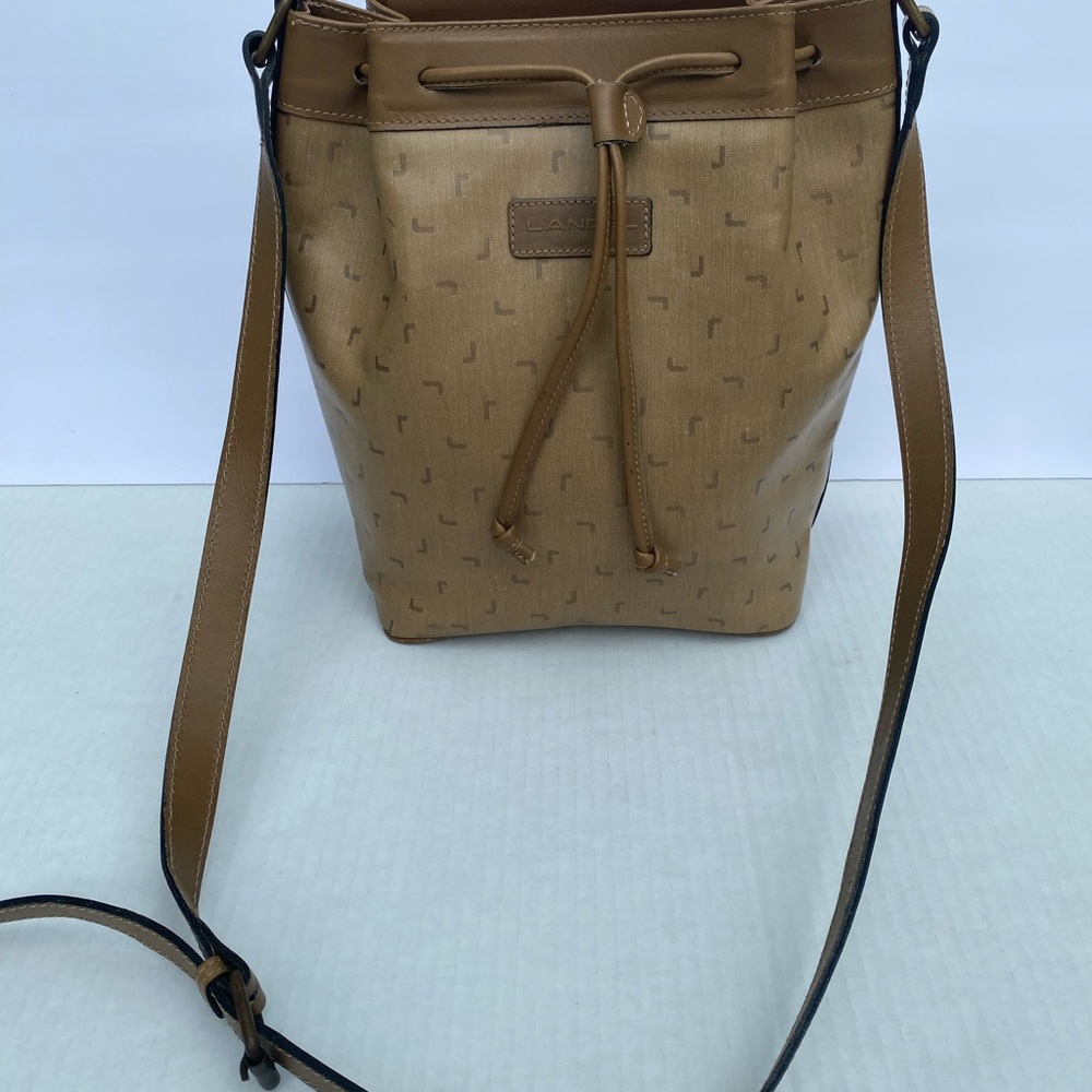 LANCEL PARIS Vintage Monogram Canvas Drawstring Bucket Bag with Pouch - Tan